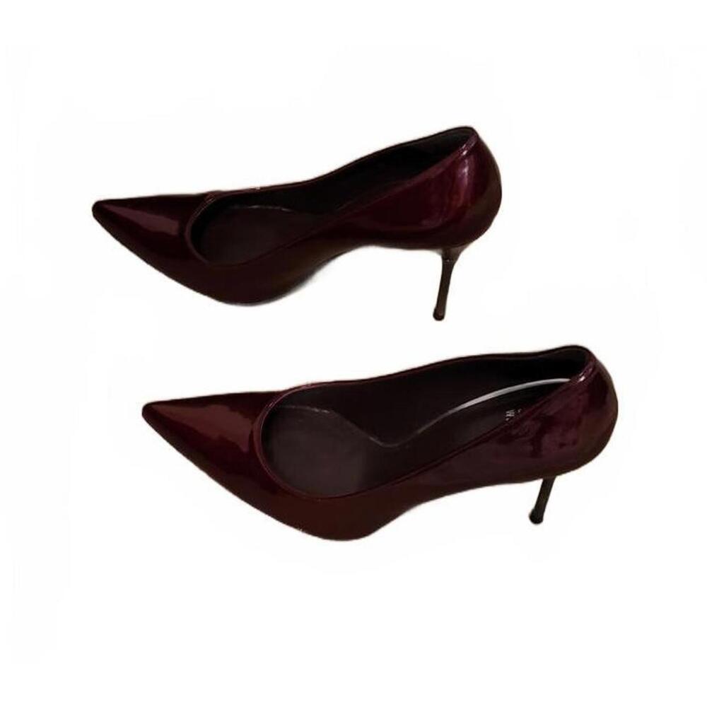 Stuart Weitzman Wine Dark Red Stiletto Metal Heel Leather Women Fashion Shoes 10